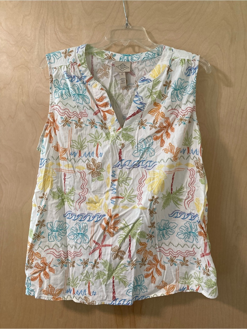 St. John's Bay Tropical Palms Print Linen Tank Top Dressy Blouse Women’s Size XL